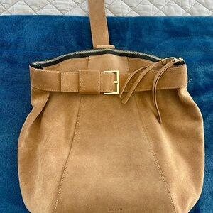 AllSaints Tan Suede Belt-Accent Shoulder Bag